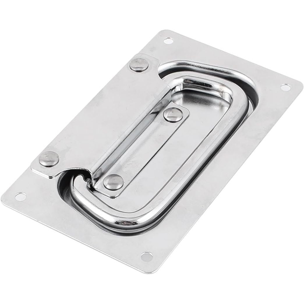 Heavy Duty Inbouw Handgreep – Rechthoekig – Metaal – 132 x 80 mm – Verzinkte Toolbox Greep – Zilver – Voor Aluminium Koffer, Gereedschapskist, Deur of Lade – 4 Gats Bevestiging – Zonder Schroeven