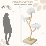 XXL Kattenboom 178 cm - 4 Etages - Kattentoren met Sisal Krabpalen - 3 Pluche Zitstokken - Hangende Pompons - Afneembare Kussens - Sterk Metalen Frame - Elegante Krabpaal voor Binnen - Beige