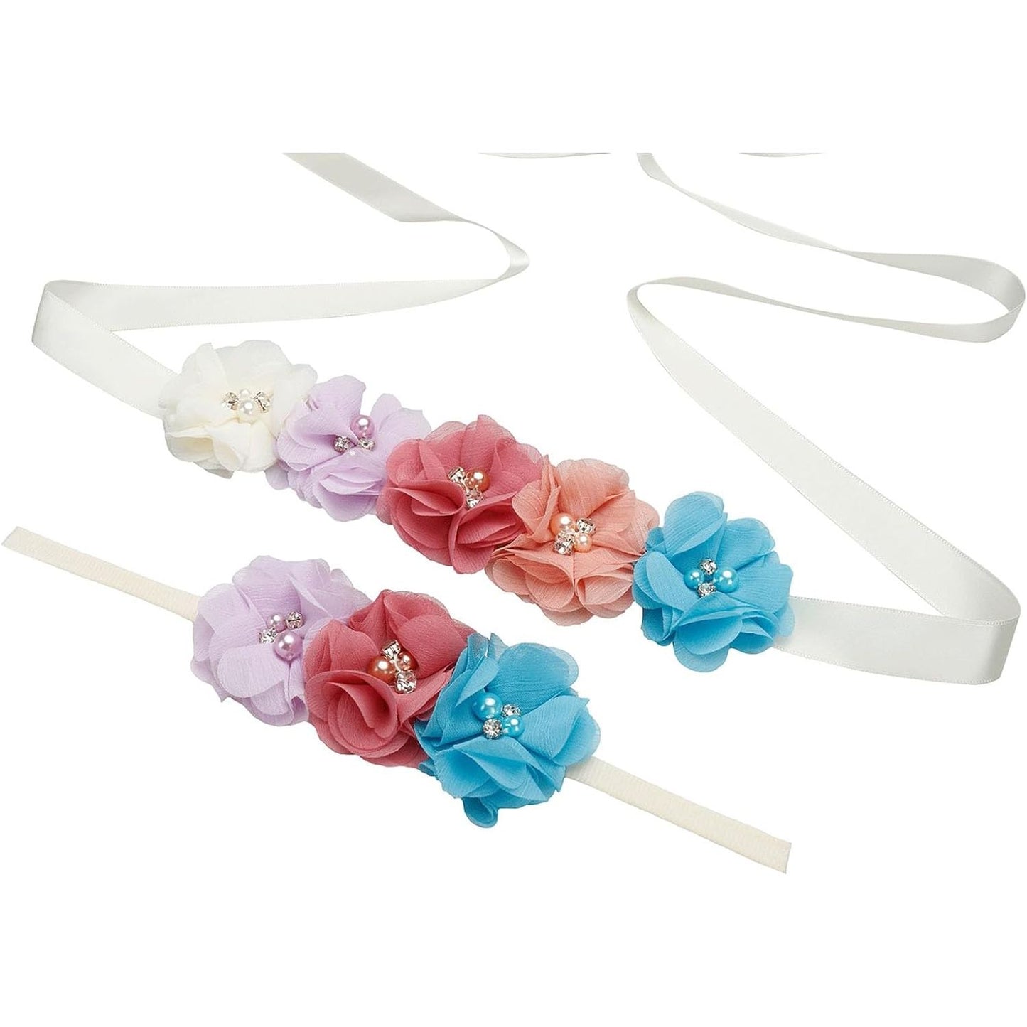 Bloemen Diadeem Set voor Vrouwen en Meisjes - Perfect voor Bruiloften, Babydouches en Feestfoto's - Kleurrijke Hoofdbandjes met Sierlijke Sjerpen - Unieke Accessoires voor Speciale Gelegenheden - Hoogwaardige Kwaliteit en Duurzaamheid