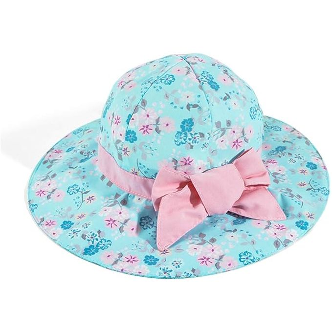 Baby Strandhoed Met Bloemenprint - Blauwe Zonnehoed Voor Baby's - Ademend En Sneldrogend Materiaal - Verstelbare En Comfortabele Pasvorm - Geschikt Voor Zonbescherming Op Strand Of Vakantie Maat 50 - Baby Beach Bucket Hat Blauw Met Bloemen