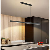 Chique Moderne Dimbare LED Hanglamp Zwart 150cm - 52W, Inclusief Afstandsbediening, Hoogteverstelbaar, Ideaal voor Eettafels in Eetkamer - Stijlvol Lineair Design met Houtelementen