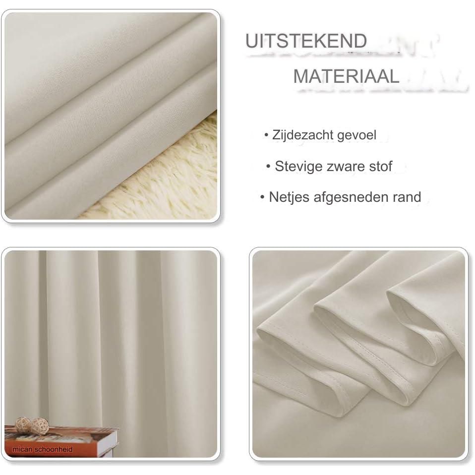 2 Stuks - Opaque Slaapkamer Gordijnen - H 160 x B 140 cm - Verduisterende Gordijnen Met Rimpelband - Thermische Isolatie - Lichtdichte Privacy Gordijnen - Warmte- en Geluidswerende Gordijnen - Licht Beige - Polyester