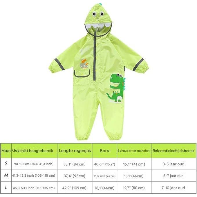 Ademende Kinderen Regenjas - T-Rex Dinosaurus -  Jongens Meisjes - Regenoverall met Capuchon en Reflectoren - Waterdichte Regenponcho - Schattig Dierenpatroon - Lichtgewicht en Herbruikbaar - Voor Kinderen 3-5 Jaar - voor School en Outdoor Activiteiten