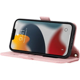 Mobiele telefoon ketting - iPhone 14 Pro Max hoesje met riem - Flip leren portemonnee telefoonhoes - Spiegelfunctie - Met 5 kaartsleuven - Magnetische sluiting - Beschermende flipcase voor iPhone 14 Pro Max - Roze