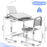 Verstelbaar Kinderschrijfbureau en Stoel Set - Multifunctioneel Kinderbureau met 40° Kantelbaar Blad, LED Lamp en Boekenstandaard - Ergonomisch Ontwerp met Verstelbare Hoogte - Ideaal voor Tekenen, Leren en Lezen