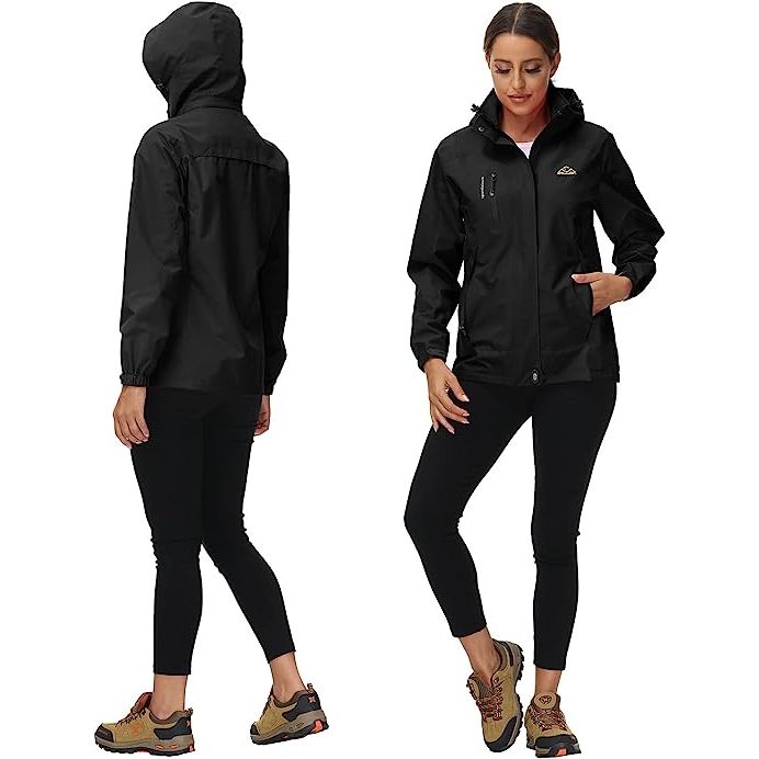 Outdoor - Waterdichte & Winddichte Jas - Trekking Jacket - Perfect voor Wandelen, Klimmen, Trekken - Ademend - Lichtgewicht - Verstelbare Softshell Windbreaker Jas - Dames - Zwart