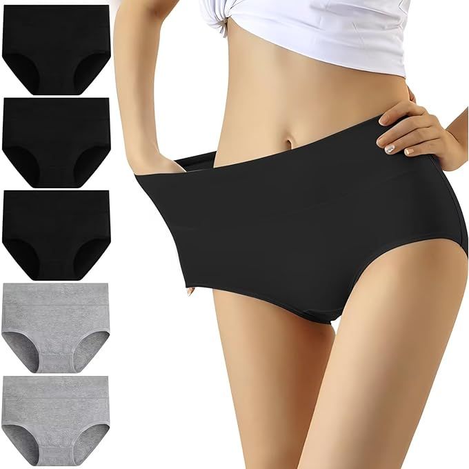 Dames Hoge Taille Katoenen Slips - Buikvlak Stretch - Geschikt voor Dagelijks Gebruik & Postpartum - 5 Pack
