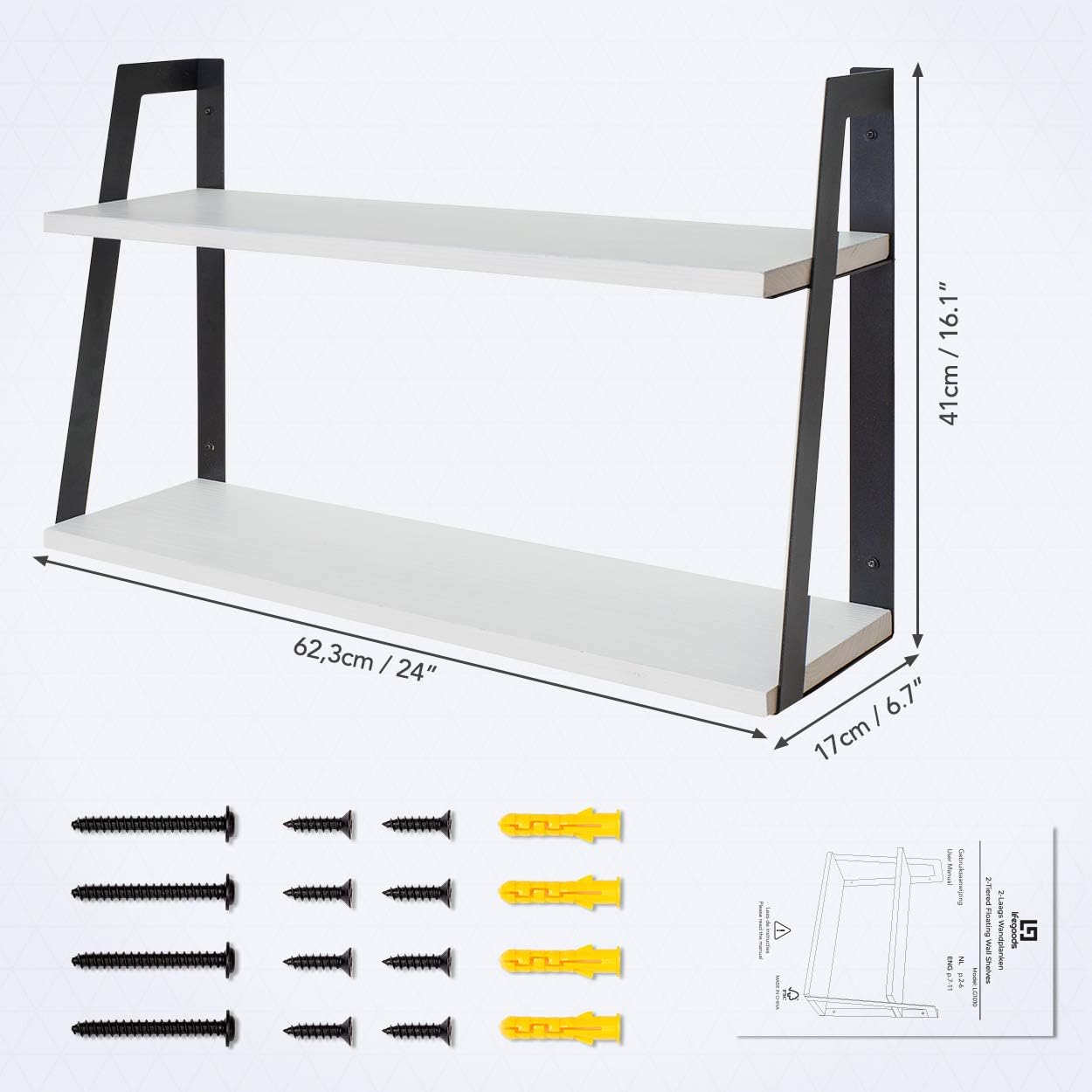 Rustieke Houten Zwevende Planken - Hangende Boekenkast - Muur Kast - Modern - 20 kg Capaciteit - Industriële Muurdecoratie - Witte Hangende Planken voor Keuken en Woonkamer - Muuropslag - Inclusief Bevestigingsmateriaal