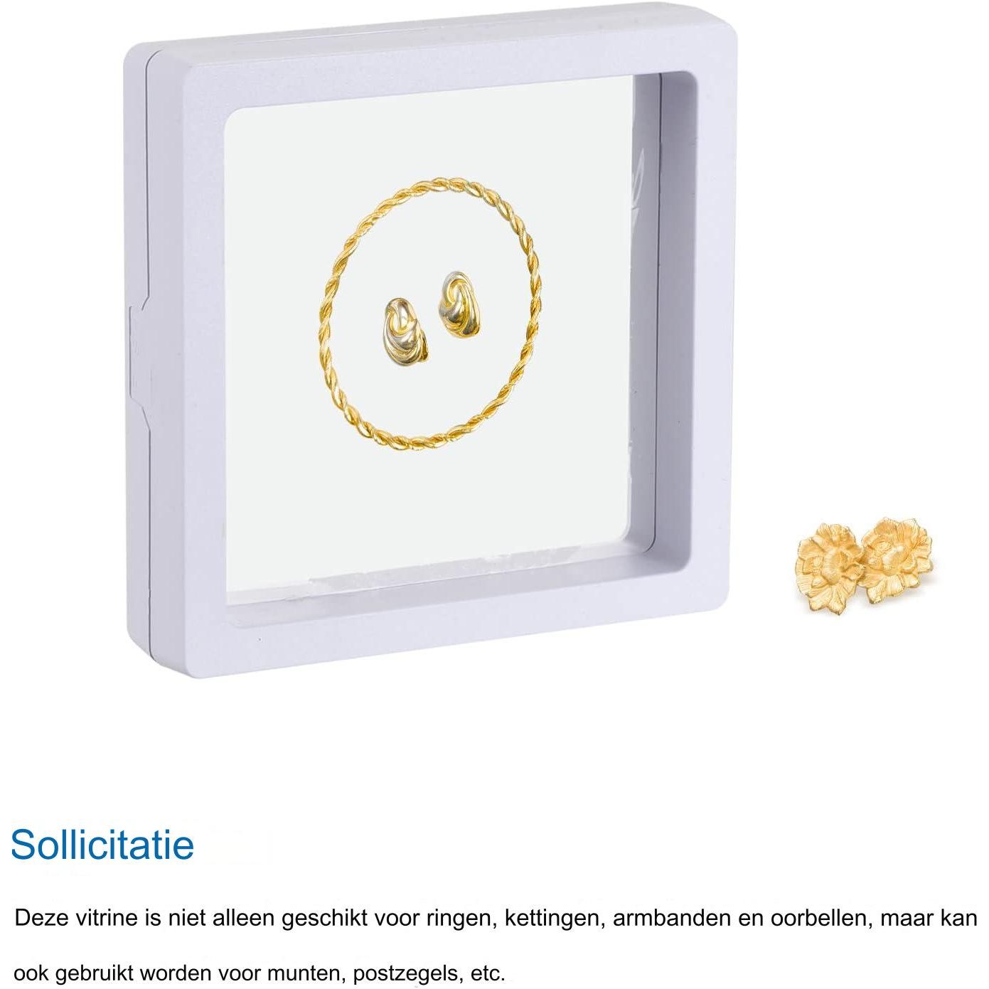 9 Stuks - 3D Sieraden Display Box - Witte Vierkante Zwevende Displayhouder - 9 x 9 x 2 cm - Geschikt voor Ringen, Kettingen, Armbanden, Munten en Meer