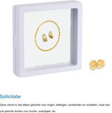 Set van 6 Floating Frame Display Houder - 3D Sieraden Display Box - 9 x 9 x 2 cm - Wit - Vierkante Acryl en TPU Display voor Ringen, Kettingen, Armbanden, Munten, Postzegels - Met Klapontwerp voor Makkelijk Gebruik en Bescherming