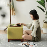 Opbergpoef Kruk – 2 in 1 Voetenbank en Salontafel met Opbergruimte – Massief Houten Frame – Katoen-Linnen Bekleding – Vierkant 40 x 38 x 40 cm – Scandinavisch Design – Nachtkastje Make-upkruk Schoenwisselkruk Bijzetkruk – Meerdere Kleuren