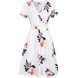 V-Hals Zomerjurk Dames - Kort Mouwloos - Midi Jurk met Plooitaille en Zakken - Elegante Wikkeljurk - Casual Strandjurk - Bloemenprint - Luchtige Zomerjurk - Maat S