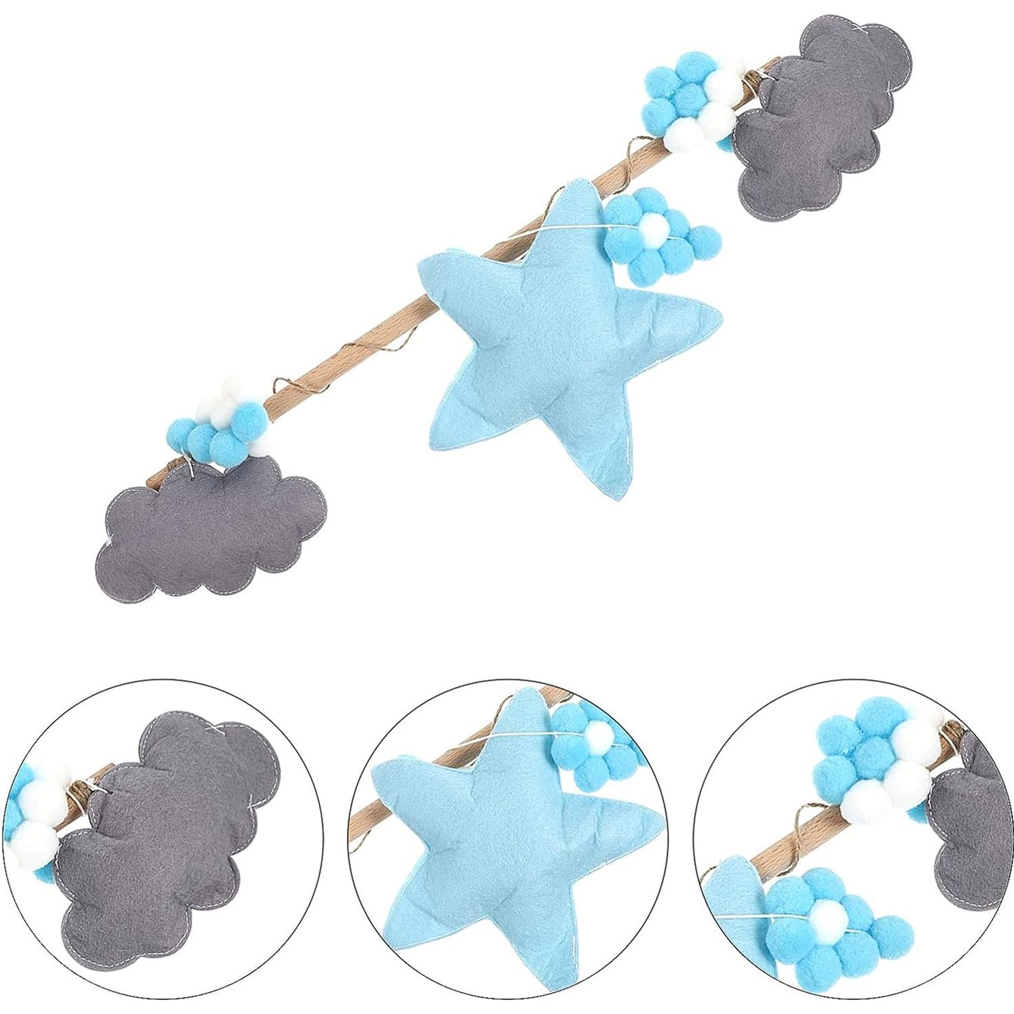 Muurhanger voor Kinderkamer - Ster & Wolk Decoratie - Fotolijst Collage - Perfect voor Babykamer, Kinderkamer, Slaapkamer - Blauw Huis Ornament - Lichtblauw