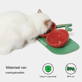 Cherry Kattenvoerbakken Voor Binnenkatten - Keramische Gekantelde Kattenvoerbak Kleine Hondenbakken - Brede Kattenbakken Anti-Geluid Antislip Puppy Eetbak - Anti-Kots Ontwerp - Ergonomisch Ontworpen Om De Wervelkolom Te Beschermen