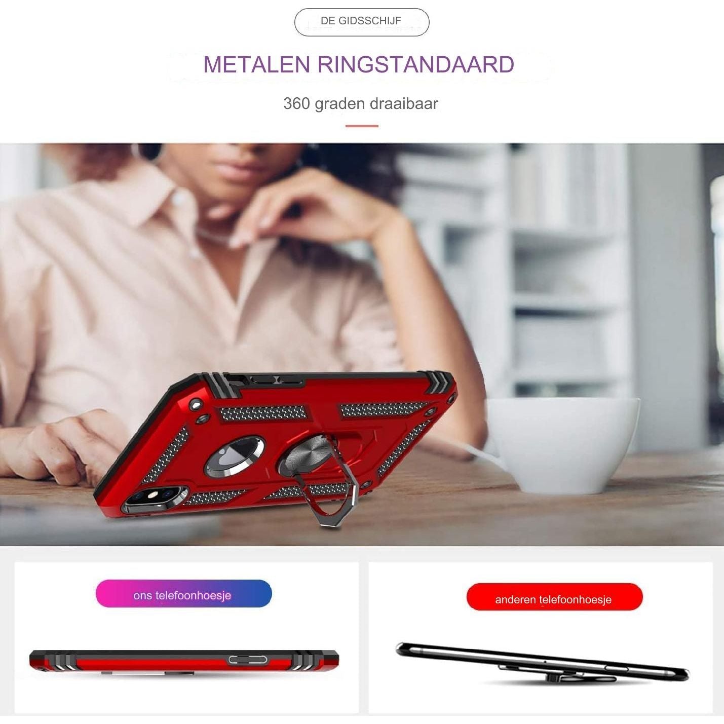 Heavy Duty Beschermhoesje + Screen Protector - Geschikt voor iPhone X / Mobiel Hoesje iPhone XS - met Gehard Glas Schermbeschermer, 360 Graden Ringhouder, Militaire Pantser Mobiele Telefoonhoesjes, Schokbestendige Cover, Beschermend Hoesje