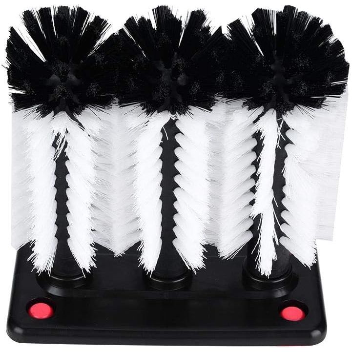 Glazenspoelborstel met 3 Nylon Borstels – Zuignapvoet voor Spoelbak – Ø 17 cm x 17,5 cm – Krasvrije Reiniging voor Bierglazen, Wijnglazen &amp; Mokken – Horecakwaliteit