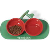 Cherry Kattenvoerbakken Voor Binnenkatten - Keramische Gekantelde Kattenvoerbak Kleine Hondenbakken - Brede Kattenbakken Anti-Geluid Antislip Puppy Eetbak - Anti-Kots Ontwerp - Ergonomisch Ontworpen Om De Wervelkolom Te Beschermen