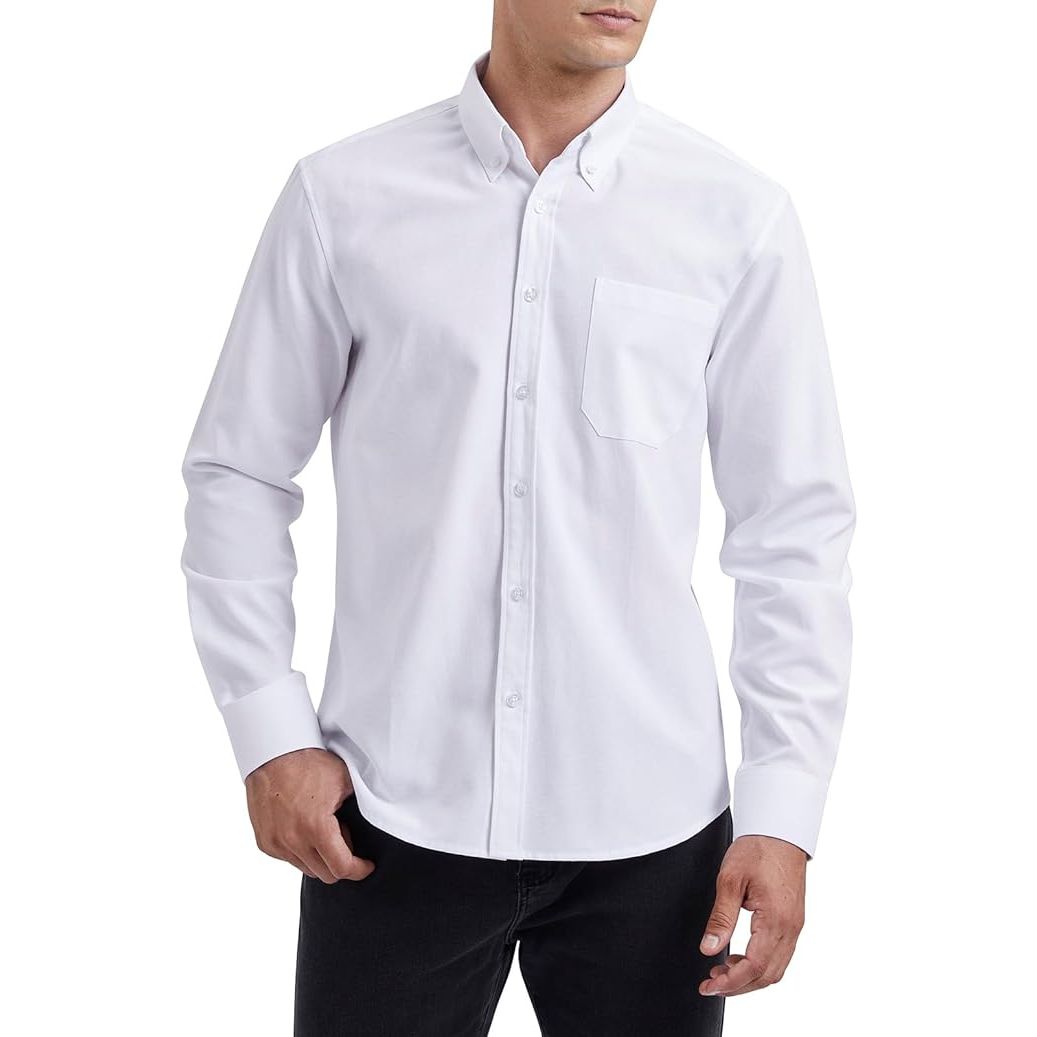 Heren Oxford Shirt - Lange Mouw Overhemd - Regular Fit - Smart Button-Down Shirt - Effen Kleur met Borstzak - Casual en Formele Stijl - Ademend Katoenmix - Voor Werk, Feest, Bruiloft en Dagelijks Gebruik - Alle Seizoenen - Maten S t/m 6XL