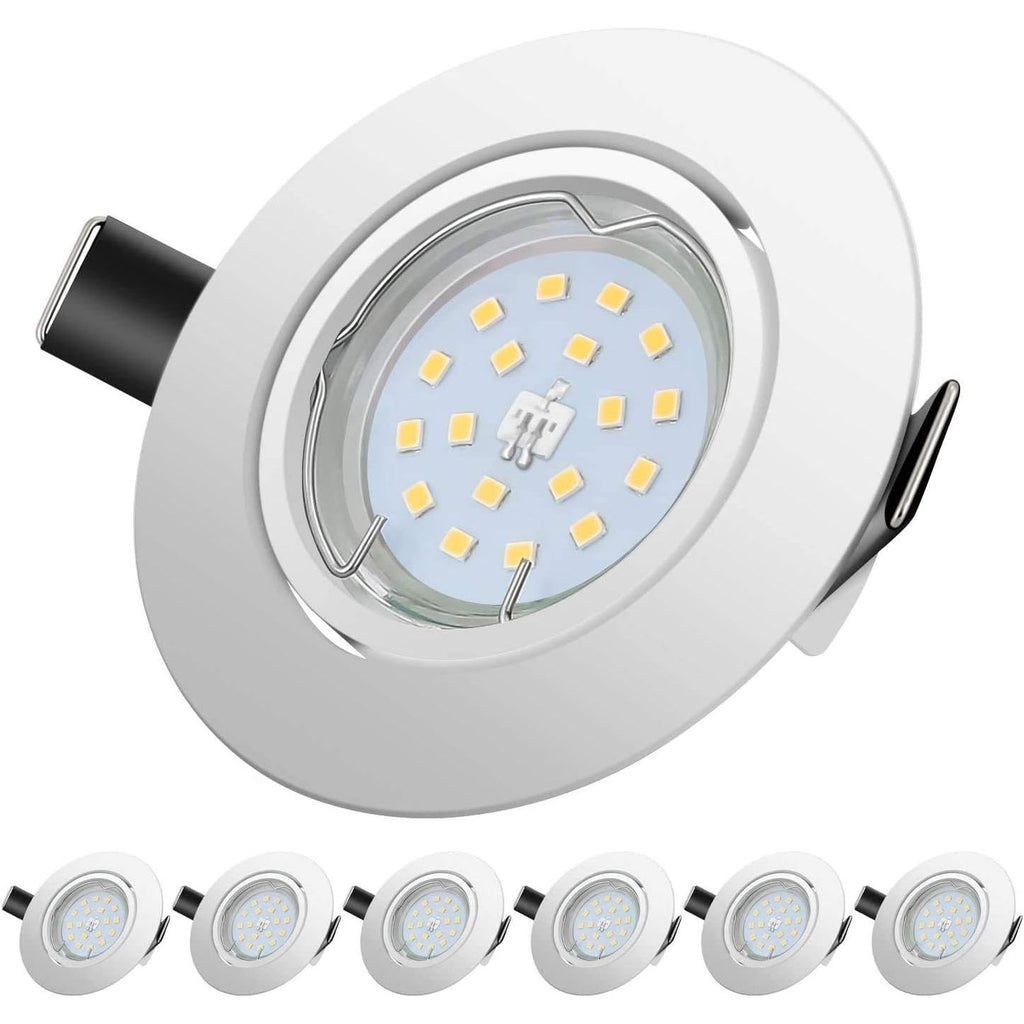 6-Pack Ronde LED Inbouwspots met Kantelbare GU10 Fitting - Dimbare, Energiezuinige A++ Verlichting - IP44, Warm Wit (2700K) Neutraal Wit  (4500k) of Koud Wit (6000K) - Wit - CE/RoHS