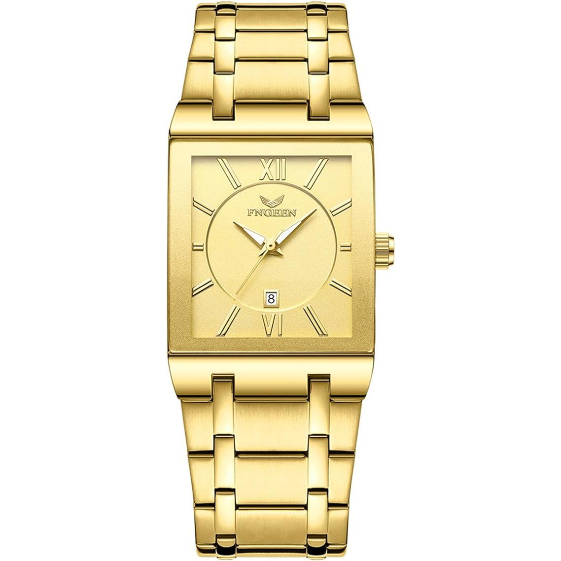 1-Stuks Herenhorloges Roestvrij Staal Datum Polshorloge Heren Analoge Quartz Horloges met Roestvrij Stalen Band Rechthoekige Kalender 3ATM Waterdichte Horloges Geschenken voor Mannen Multicolor