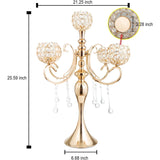 5-Armige - Gouden - Kandelaar - Kristallen - Tafeldecoratie - Hoog - Centrumstuk - Kaarsenhouder - Met - Glazen - Kaarsenkoppen - Voor - Diner - Bruiloft - Feest - Decoratie - Metaal - 66,5 cm - Hoog - Voor - Binnen - En - Buiten
