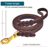 Gevlochten Lederen Hondenriem - 1.8m Lange Trainingsriem Voor Honden - Echt Leer Met Handgeweven Design - Massieve Messing Haaksluiting - Stevige En Comfortabele Riem Voor Dagelijkse Wandelingen en Trainingen - 6ft - Bruin