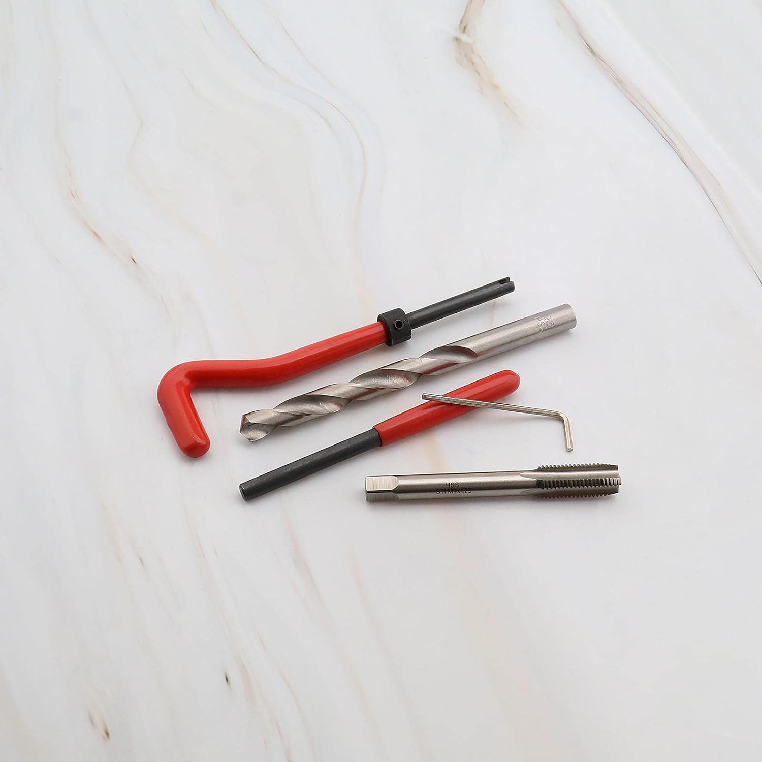 Compleet 15-Delig Schroefdraadherstel Gereedschapsset voor M14 x 2 Schroefdraden - Inclusief RVS Gereedschap, Draaiboormachine, Schroeftap & Meer, Verpakt in Handige Draagtas voor Professioneel en Doe-het-Zelf Gebruik