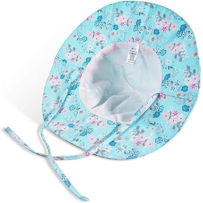 Baby Strandhoed Met Bloemenprint - Blauwe Zonnehoed Voor Baby's - Ademend En Sneldrogend Materiaal - Verstelbare En Comfortabele Pasvorm - Geschikt Voor Zonbescherming Op Strand Of Vakantie Maat 50 - Baby Beach Bucket Hat Blauw Met Bloemen