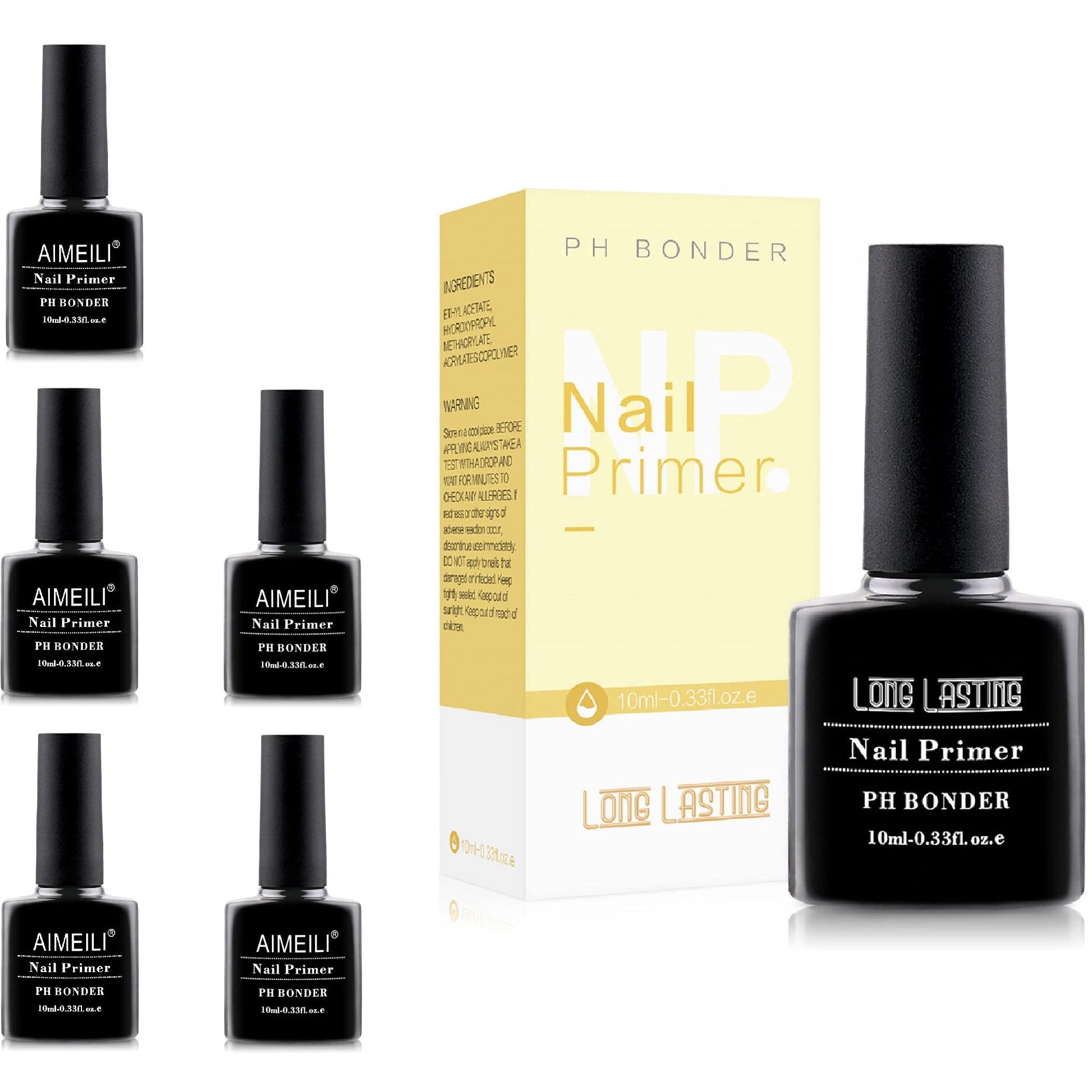 6 Stuks - AIMEILI Nagelprimer - UV Gel Nagellak Primer voor Sterke Hechting - Voor Bouwgel, Kleurengel, Acrygel, Acryl - Luchtgedroogd, UV/LED Lamp Niet Nodig - 10 ml
