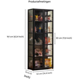 Glazen Vitrinekast voor Verzamelobjecten – 62 × 33 × 161 cm – Bamboe Frame met Transparante Acryl Panelen – Stofvrij, Duurzaam &amp; Elegant – 4 of 5 Lagen – Grijs