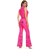 Pink Cowgirl Outfit Voor Meisjes - 70s 80s Disco Hippie Flared Broek Kostuum - Halloween Cosplay Verkleedkleding - XS - Stretchy en Ademend Polyester - Ideaal Voor Feesten, Cosplay en Halloween Evenementen