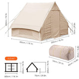 Opblaasbare Katoenen Tent – Luxe Outdoor Camping Cabin Tent met Pomp – 4-Seizoenen Waterdichte Canvas Tent zonder Stokken – 3-4 Personen – 210×300×200 cm – Khaki