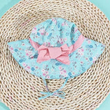 Baby Strandhoed Met Bloemenprint - Blauwe Zonnehoed Voor Baby's - Ademend En Sneldrogend Materiaal - Verstelbare En Comfortabele Pasvorm - Geschikt Voor Zonbescherming Op Strand Of Vakantie Maat 50 - Baby Beach Bucket Hat Blauw Met Bloemen