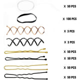 356 Stuks - Haarspelden Set - U-Haarspelden en Elastiekjes in Zwart en Goud - Inclusief Opslagdoos