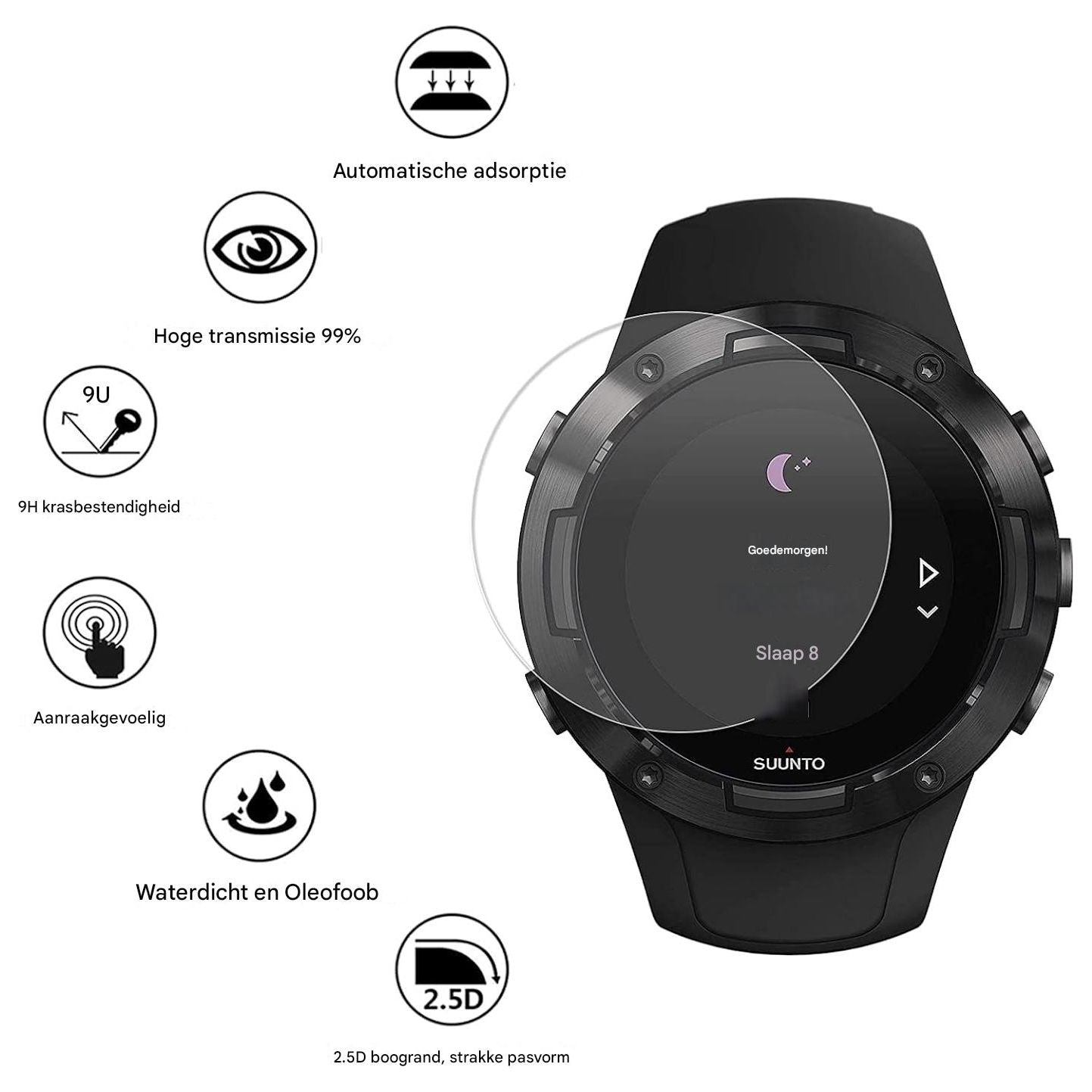 3-Pack Universele Screenprotector voor Smartwatches – Ronde Gehard Glas Bescherming (Diameter 35mm) – Anti-Kras / Anti-Vingerafdruk – 9H Hardheid – HD Helderheid – Case-Friendly Ontwerp