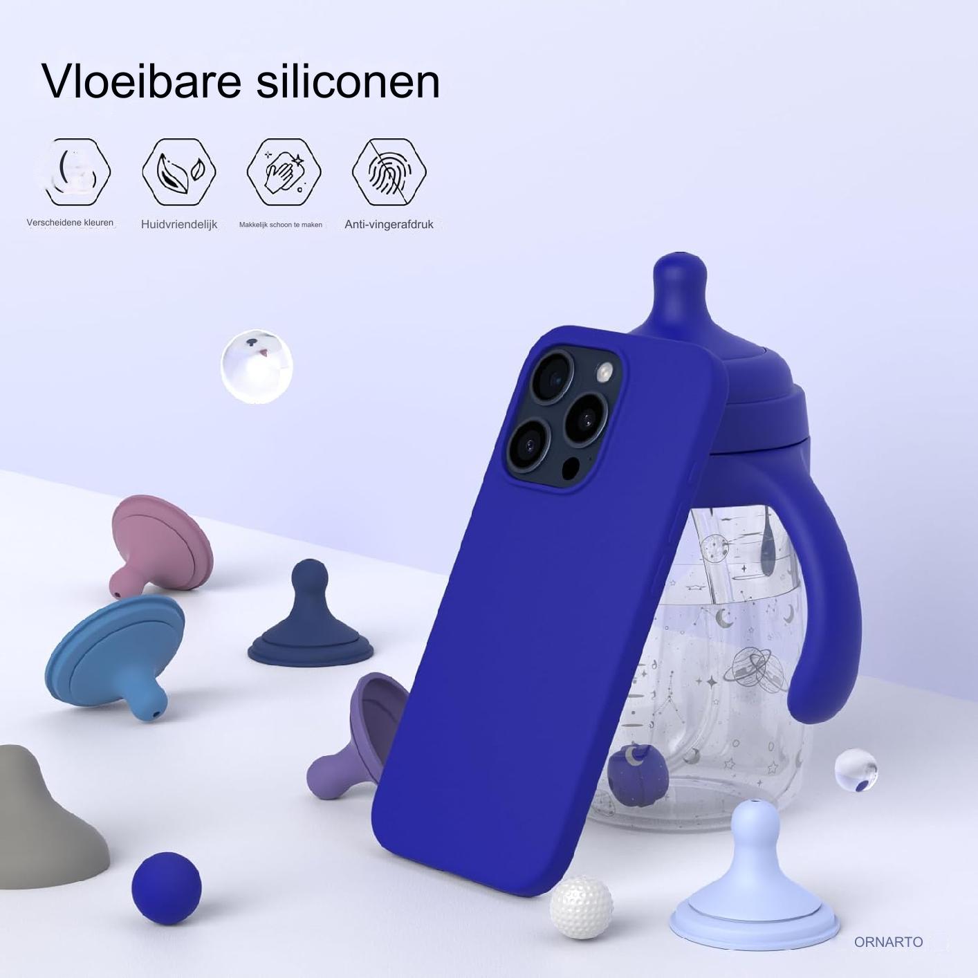 iPhone 15 Hoesje 6.1 inch - Slank Vloeibaar Siliconen Hoesje met 3 Lagen Volledige Bescherming - Zachte Gelrubberen 15 iPhone Hoesje Cover 6.1 inch - Klein Blauw - Compatibel met iPhone 15