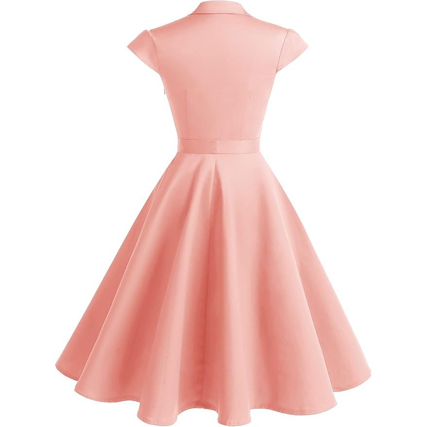 1950s Retro Swing Jurk voor Dames – Vintage Rockabilly Cocktailjurk – Met Capmouwtjes, V-Hals en Verwijderbare Riem – A-lijn Silhouet – Knielang – Perfect Voor Feestjes, Bruiloften, Proms en Themafeesten - Roze