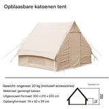Opblaasbare Katoenen Tent – Luxe Outdoor Camping Cabin Tent met Pomp – 4-Seizoenen Waterdichte Canvas Tent zonder Stokken – 3-4 Personen – 210×300×200 cm – Khaki