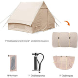 Opblaasbare Katoenen Tent – Luxe Outdoor Camping Cabin Tent met Pomp – 4-Seizoenen Waterdichte Canvas Tent zonder Stokken – 3-4 Personen – 210×300×200 cm – Khaki