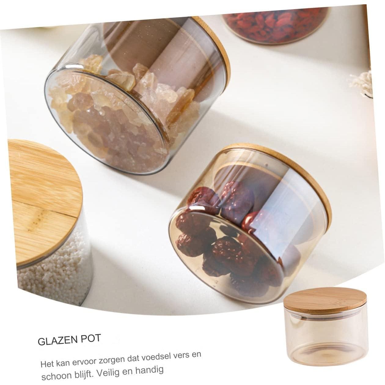 Glazen Voorraadpot - Mini Glazen Koekjestrommel - Keukenopslag Container - Glazen Theeblik - Apothekerspot - Voor Droogvoer, Granen, Suiker, Koffie, Honing - Luchtdichte Opslagpot - 10.5 x 10.5 x 10.5 cm - Transparant Glazen Voorraadbus