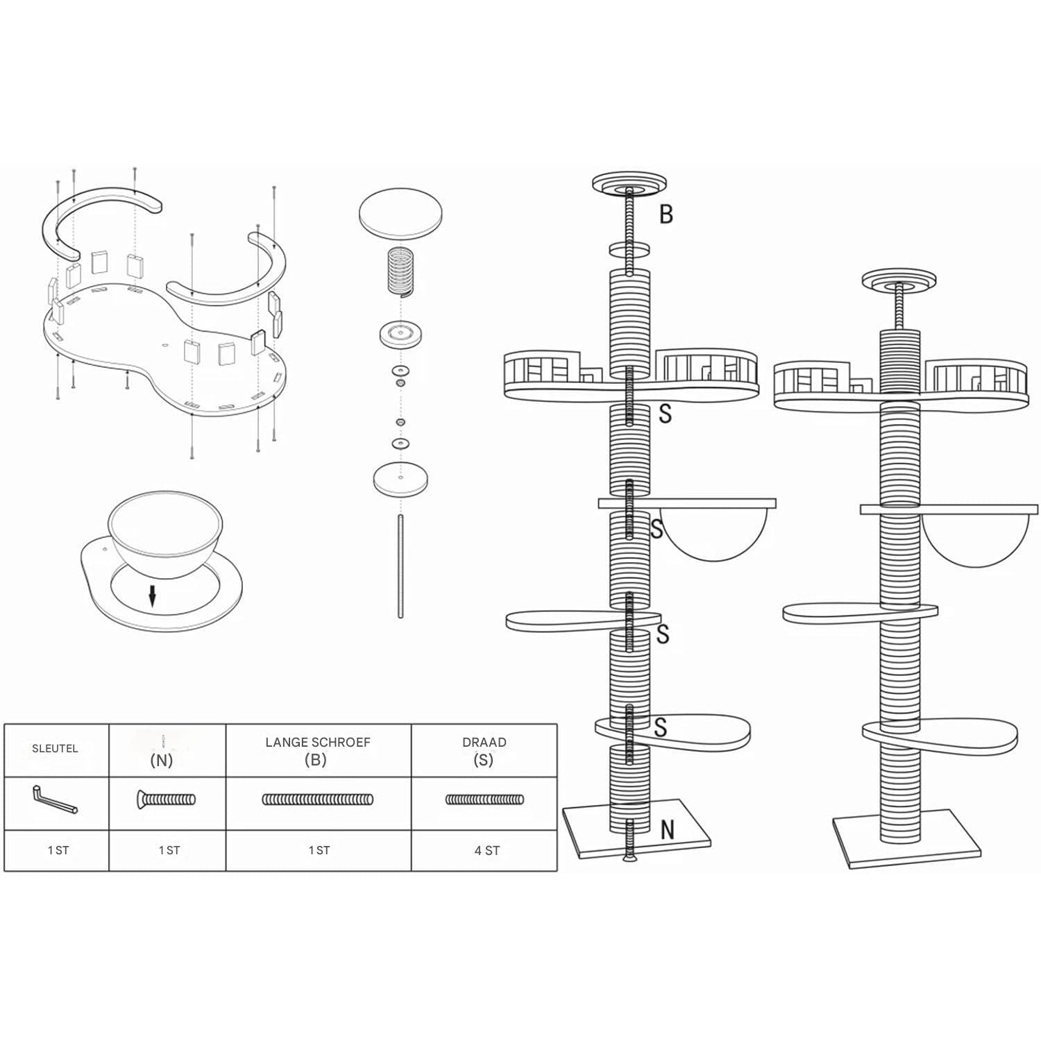 RUYICZB Kattenklimtoren van Vloer tot Plafond – Verstelbare Hoogte 255-265 cm (100-104 Inch), Luxe Kattenboom met Kattenhuis, Hangmat, Krabpalen en Speelplateaus – Ruimtebesparende Klimboom voor Binnenkatten