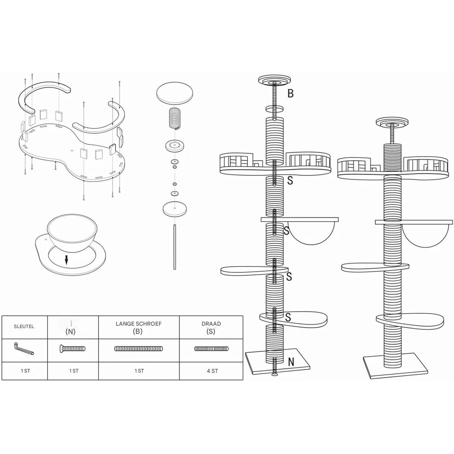 RUYICZB Kattenklimtoren van Vloer tot Plafond – Verstelbare Hoogte 255-265 cm (100-104 Inch), Luxe Kattenboom met Kattenhuis, Hangmat, Krabpalen en Speelplateaus – Ruimtebesparende Klimboom voor Binnenkatten