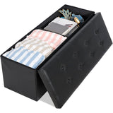 Opvouwbare Opberg Ottoman Bank – 110 cm Kunstleer Voetenbank met Opbergruimte en Gewatteerde Zitting – Draagbare Opbergbank tot 300 kg – Zwart – Voor Woonkamer, Slaapkamer of Hal