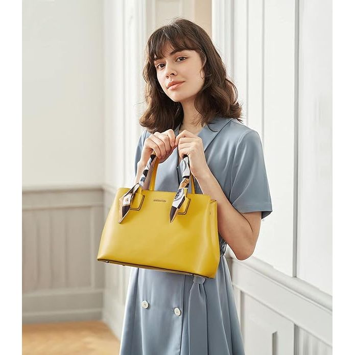 BOSTANTEN Luxe Dames Handtassen van Echt Napa Leer - Elegante Designer Schoudertas in Geel met Exclusieve Pure Zijden Sjaal, Stijlvolle Ritssluiting en Zijden Voering, Perfect Voor Dagelijks Gebruik en Speciale Gelegenheden