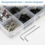 500 Stuks Universele RC Schroeven Set - Allen Schroeven, Moeren, Ringen, Clips - Geschikt Voor RC Auto, Truck, Buggy - 1/8, 1/10, 1/12, 1/16 Schaal - Compleet Reparatie en Bouwset - Zwarte Roestbestendige Afwerking - Inclusief Opbergdoos