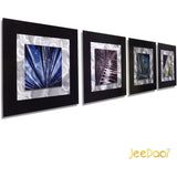4 Stuks - 3D-Metaal Schilderijen - Aluminium Wanddecoratie - Handgemaakt - Zandgepolijst - Set Wandpanelen - 40 x 40 cm per Paneel - Abstracte Muurdecoratie - Model JD-131 - Voor Woonkamer, Slaapkamer, Kantoor