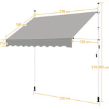 Handmatig Verstelbare Zonnescherm – Retracteerbare Banne Voor Balkon, Terras, Café – Telescopische Stangen Met Verstelbare Hoogte Van 210 Tot 300 cm – Zonwering Met Manivelle – Waterafstotend Polyester – 250 cm – Lichtgrijs