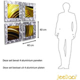 4 Stuks - 3D-Metaal Schilderijen - Aluminium Wanddecoratie - Handgemaakt - Zandgepolijst - Wandpanelen - 40 x 40 cm per Paneel - Abstracte Wandkunst - Bladeren Motief - Moderne Muurdecoratie - Woonkamer Slaapkamer Kantoor