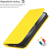 iPhone 15 Plus Portemonnee Hoesje met Kaarthouder en Polsband - Echt Leren Flip Cover met RFID Blokkering en Magnetische Sluiting - Beschermende Case voor iPhone 15 Plus 6.7 Inch (Geel) - Voor Stijlvolle en Veilige Draagbaarheid