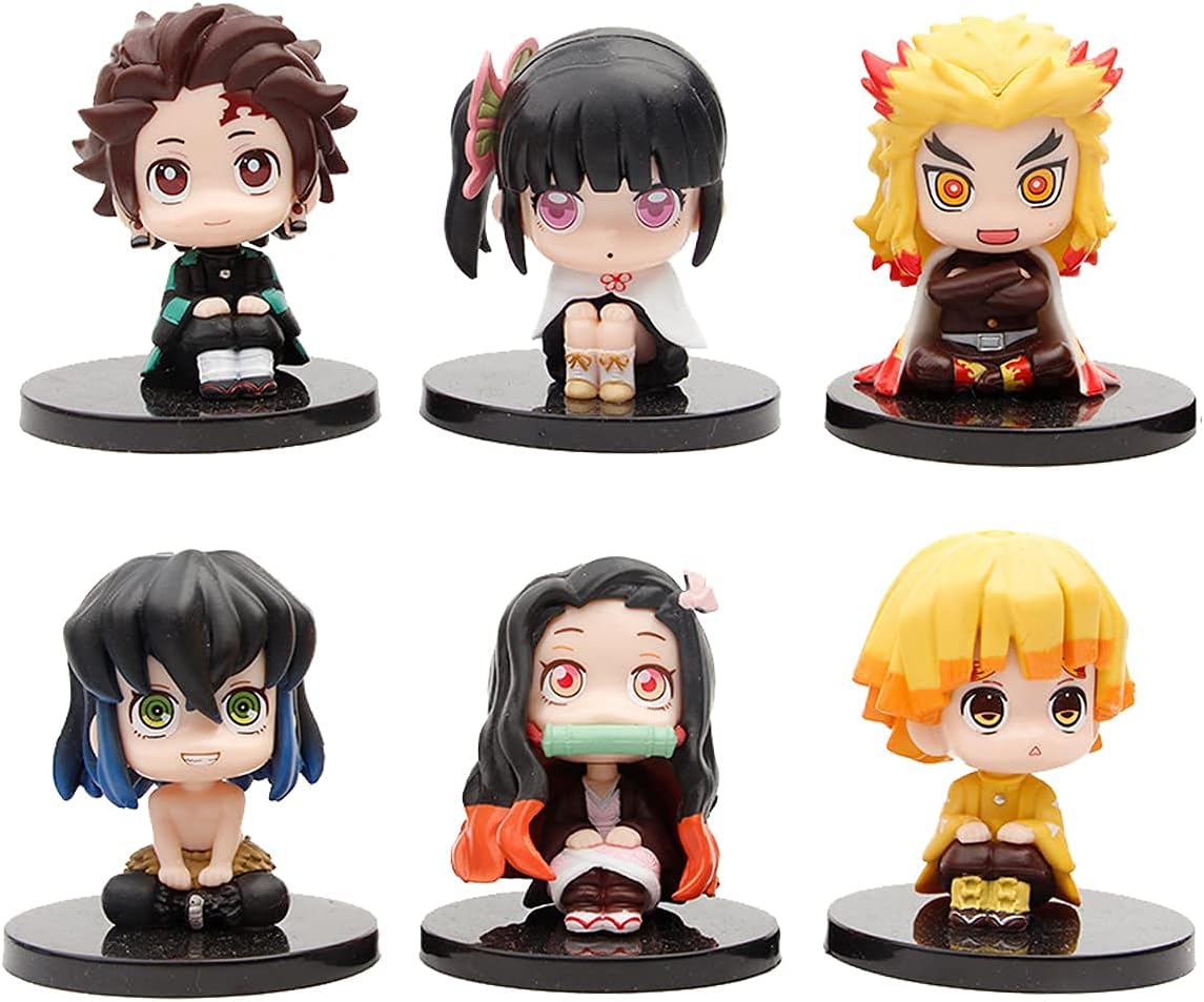 6 Stuks - Demon Slayer Anime Figuren Cake Toppers - PVC Mini Figuurtjes 7 cm - Manga Personages Taartdecoratie - Anime Poppetjes voor Taart Cupcakes Muffins - Miniatuur Verzamel Figuren Feestdecoratie en DIY Sleutelhanger